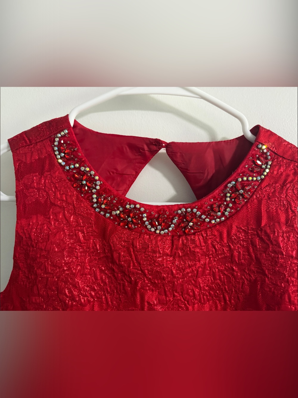 Rare Editions Red Textured Jewel-Neck Party Dress - Picture 4 of 6
